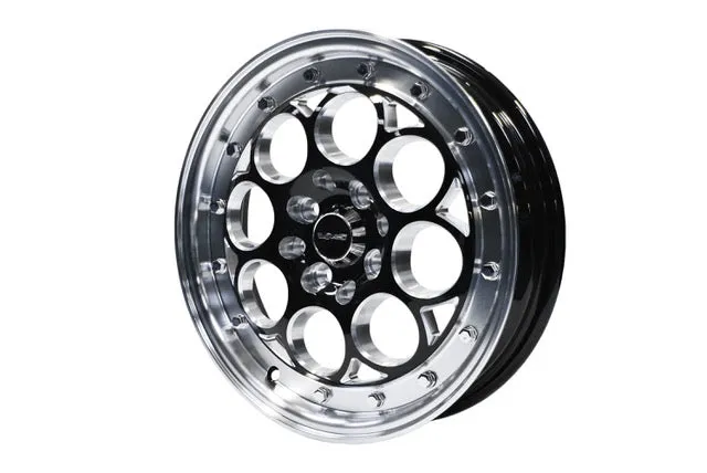 VMS Wheels Revolver 15x3.5 4x100/114.3  10 Offset Black Milling Polished Lip Chrome Rivet Offsets - VWRE008