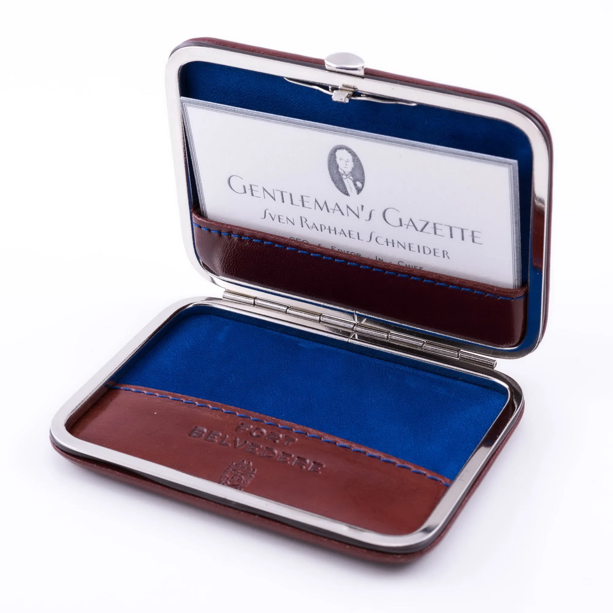 Whisky Brown & Blue Leather Business Card Case