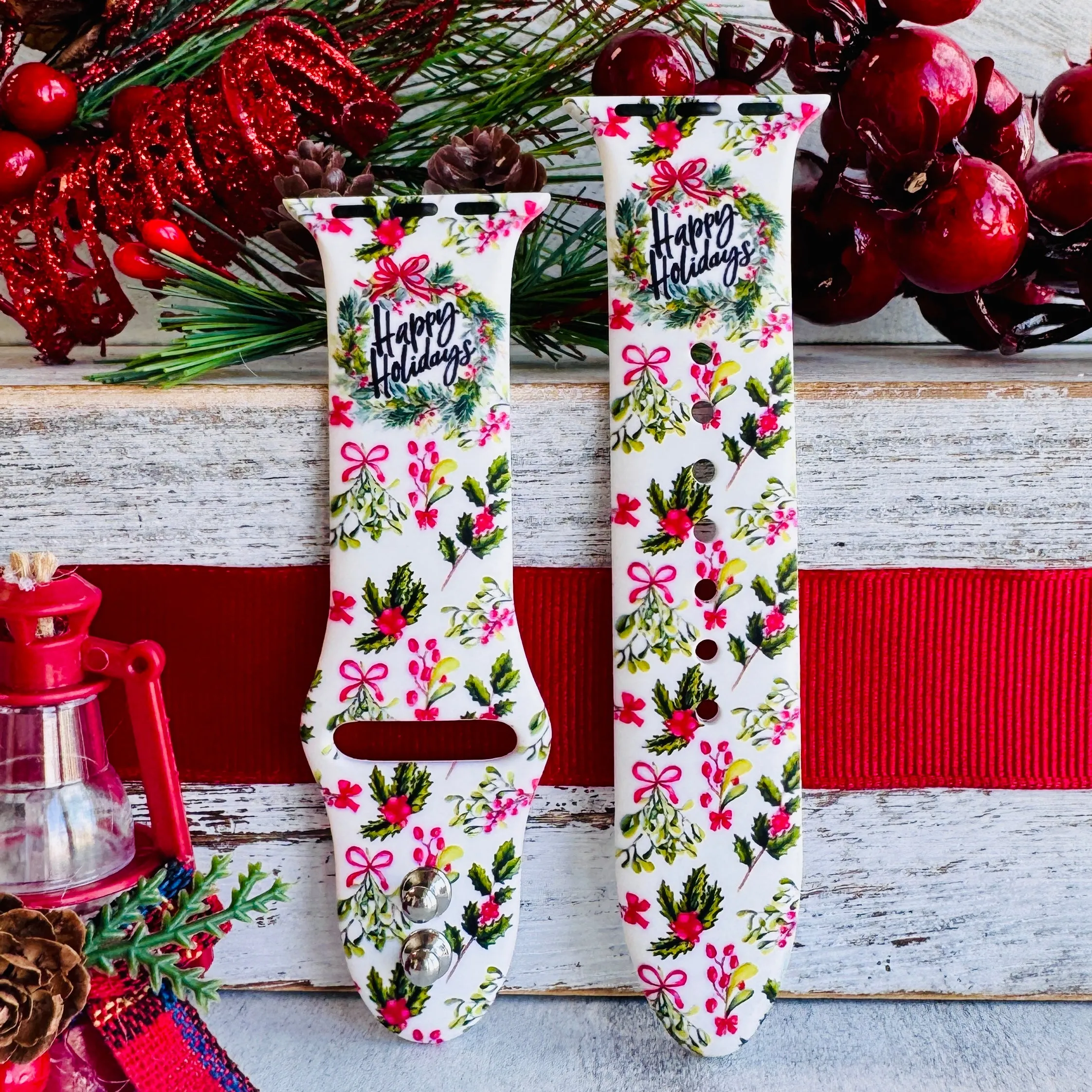 Wreaths & Wishes Print Silicone Band For Apple Watch